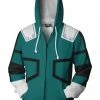 Mily My Hero Academia Deku Hero Suit Zip Up Hoodie Apparel