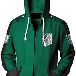 Mily Apparel Attack On Titan Survey Corps Green Zip Up Hoodie