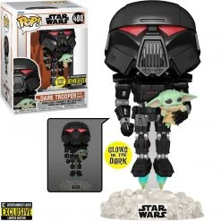 Entertainment Earth Funko Pop! #488 Star Wars: The Mandalorian Dark Trooper With Grogu Glow In The Dark - EE Exclusive