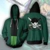 Mily One Piece Roronoa Zoro Zip Up Hoodie Apparel